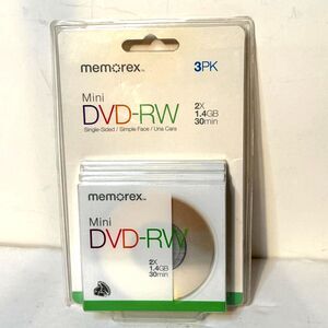 MEMOREX Mini DVD-RW Camcorder Discs 3 Pack 2X 1.4GB 30 min Single Sided